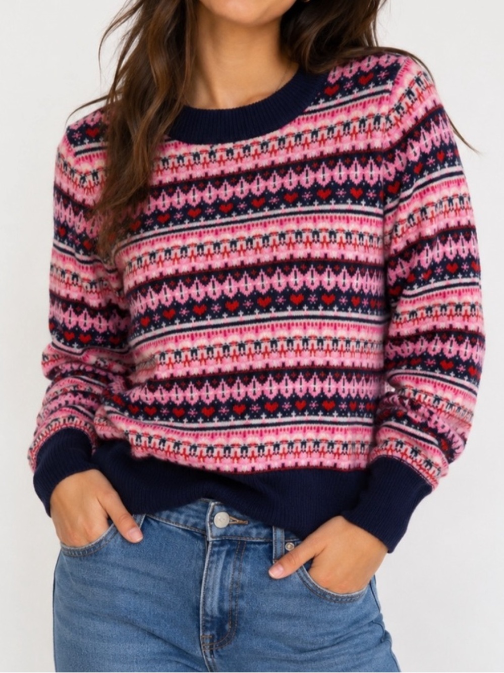 J. Crew Heart Fair Isle Crewneck Sweater